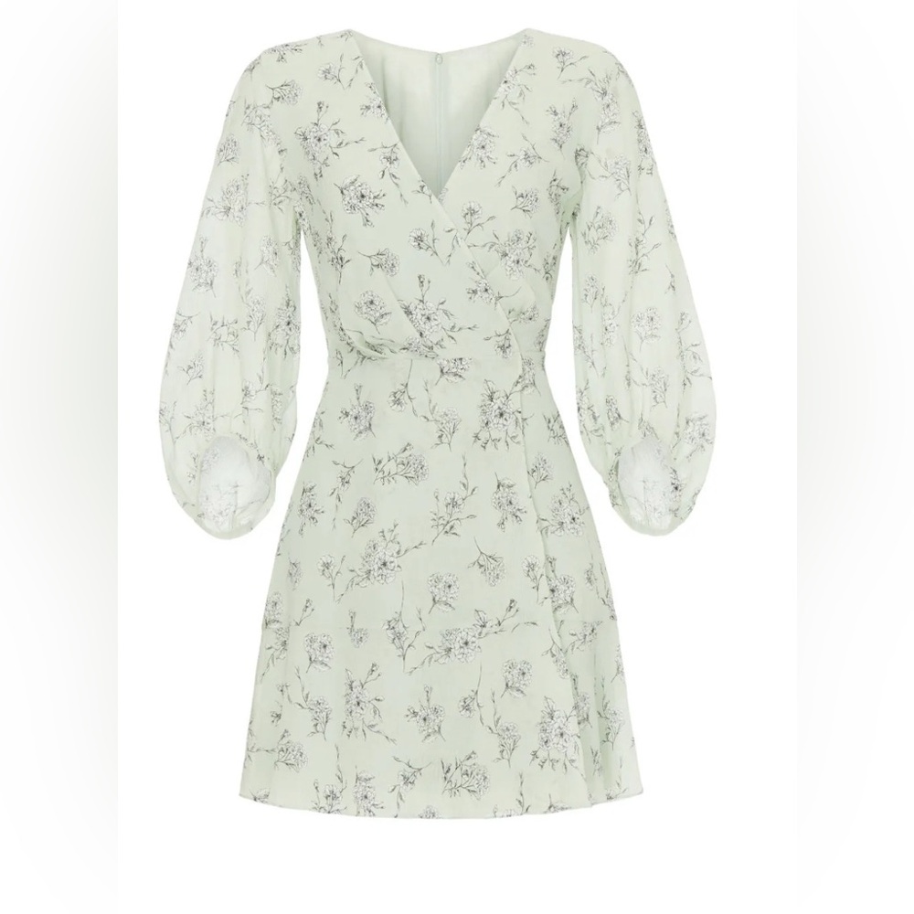 Club Monaco Pitched Sleeve Gray Floral Long Sleeve Mini Dress